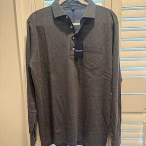 Peter Millar Men's Wool Cashmere Charcoal Gray Long-Sleeve Shirt, NWT, Size L